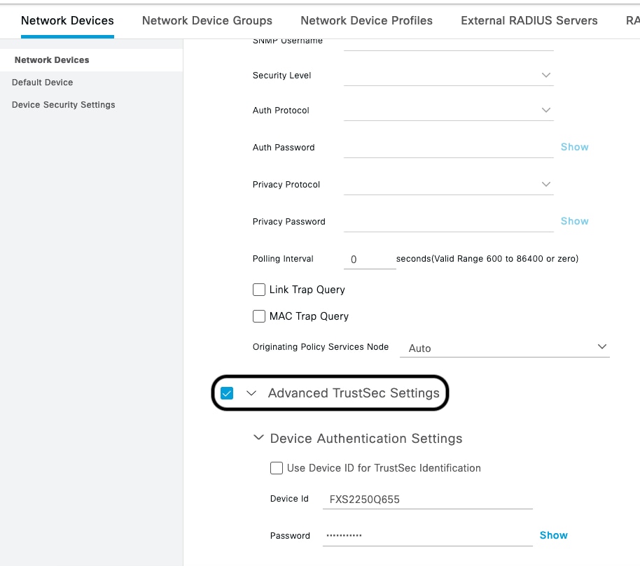 從Catalyst Center更新管理IP地址後，已啟用高級TrustSec設定