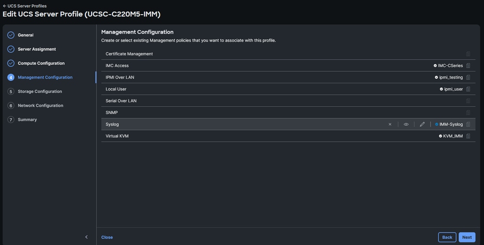 Choose the syslog Policy on a Server Service Profile