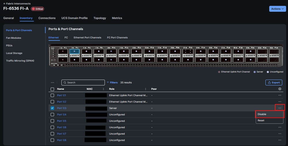 Shut down an Interface on an Fabric Interconnect to Generate syslog Traffic for Testing