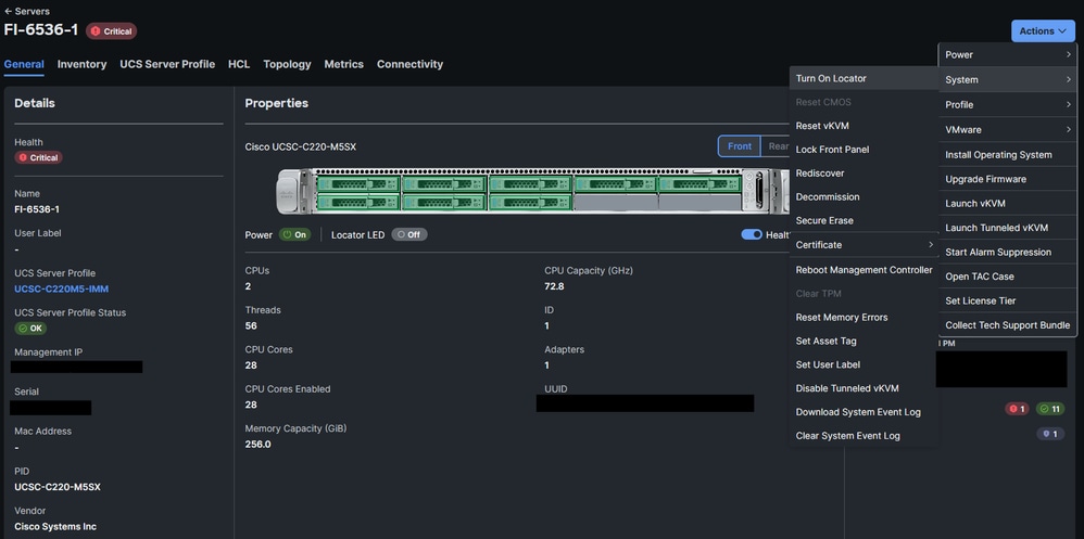 Turn on LED Locator on a Server