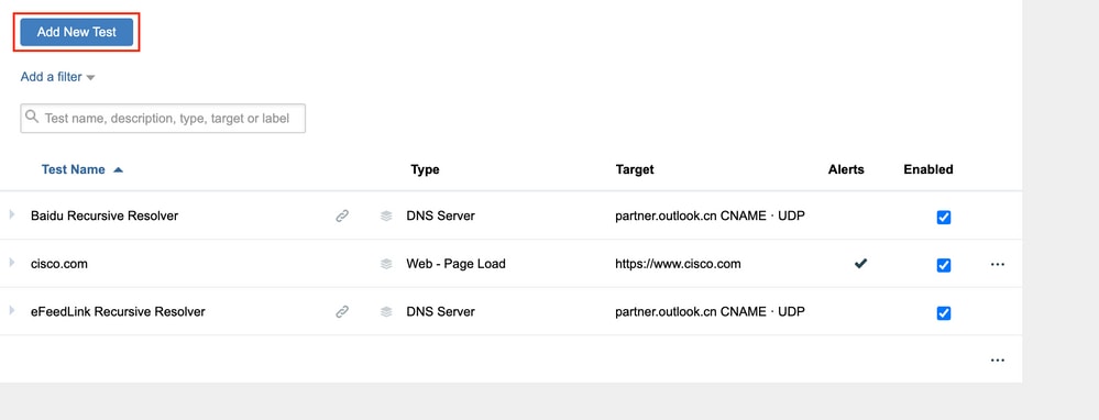 Cisco ThousandEyesでのテストの設定 - Cisco