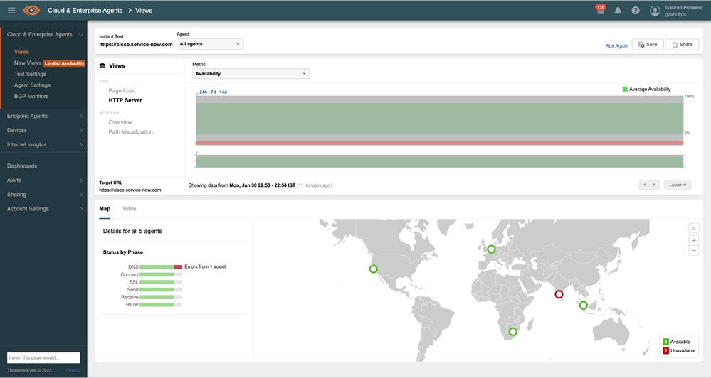 Result of HTTP server reachability is listed