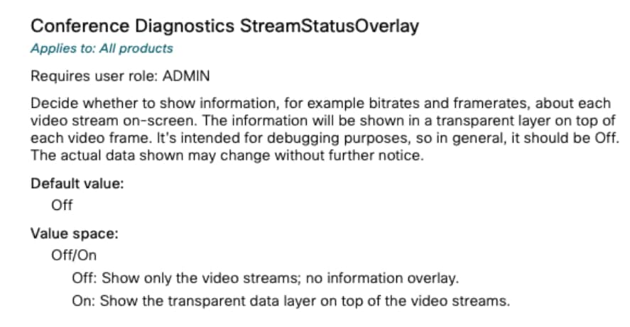 Different Values Available for Conference Diagnostics StreamStatusOverlay