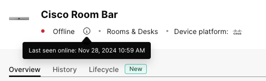 Devices Section of Control Hub Showing the Last Seen Online Date and Time