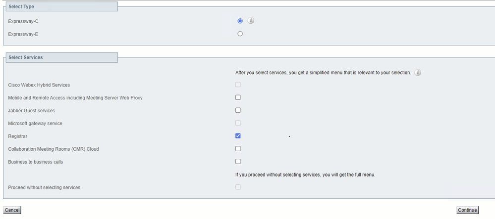 service setup choices