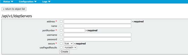 CMS LDAP 통합 - 새 LDAP 서버 생성 페이지