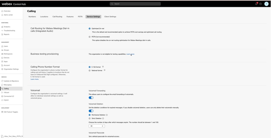 Mensajes de texto empresariales en la configuración de servicios de la organización