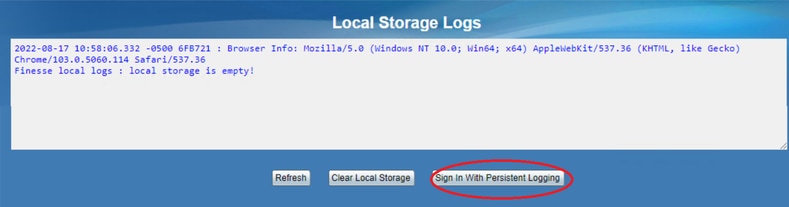 Log Di Archiviazione Locale - Selezionare Accedi Con Registrazione Persistente