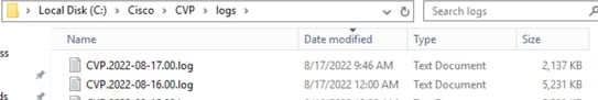File di log CVP raccolti nel percorso C:\Cisco\CVP\logs