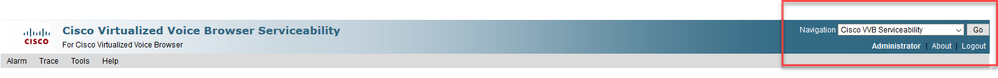 Cisco VVB Serviceabilityページへの移動