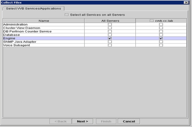 Finestra di dialogo Cisco Real Time Monitor Tool (RTMT) - Raccolta file