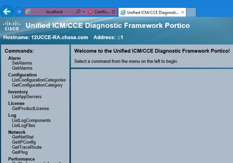 Visualizzazione di benvenuto di Diagnostic Framework Portico