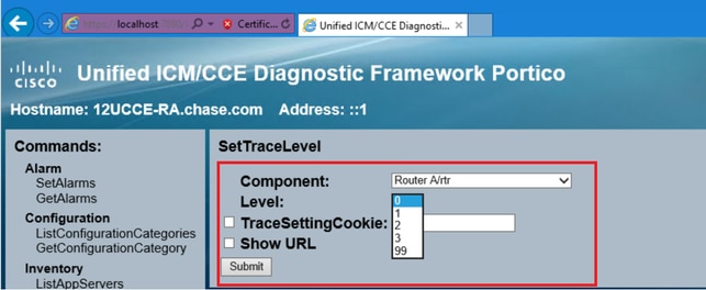 Diagnostic Framework Portico - Imposta i livelli di traccia