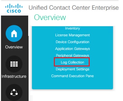 Panoramica di Unified Contact Center Enterprise per selezionare la raccolta dei log