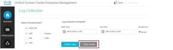 Programación de recopilación de registros de UCCE para niveles de seguimiento