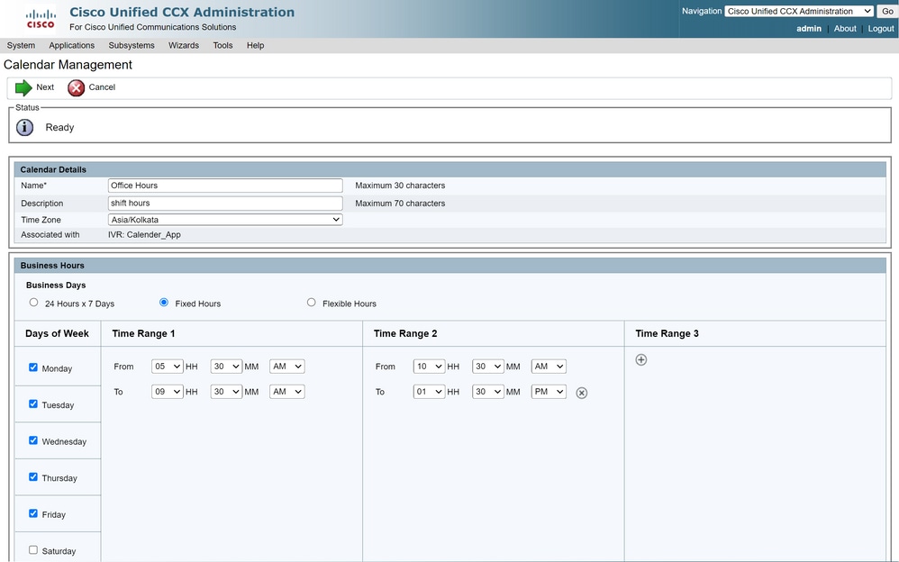 Configure Unified Contact Center Express Calendar Management - Cisco