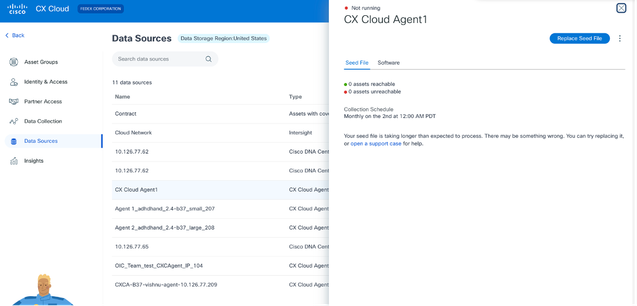 CX Cloud Agent Details window