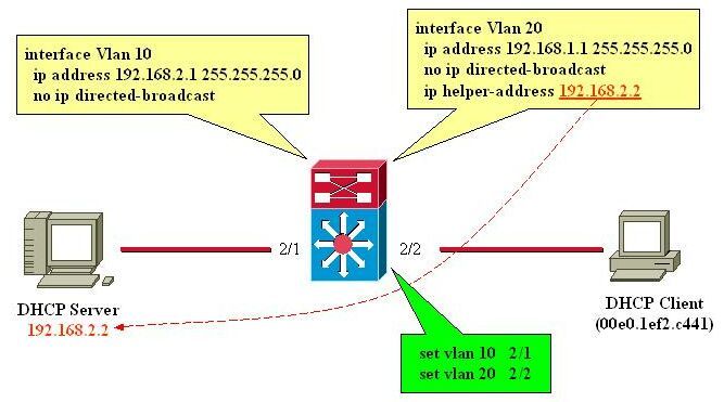 DHCPクライアントとサーバネットワーク間のL3モジュールルート