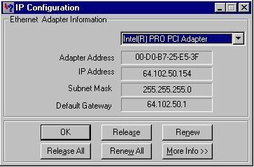 IP 컨피그레이션 창