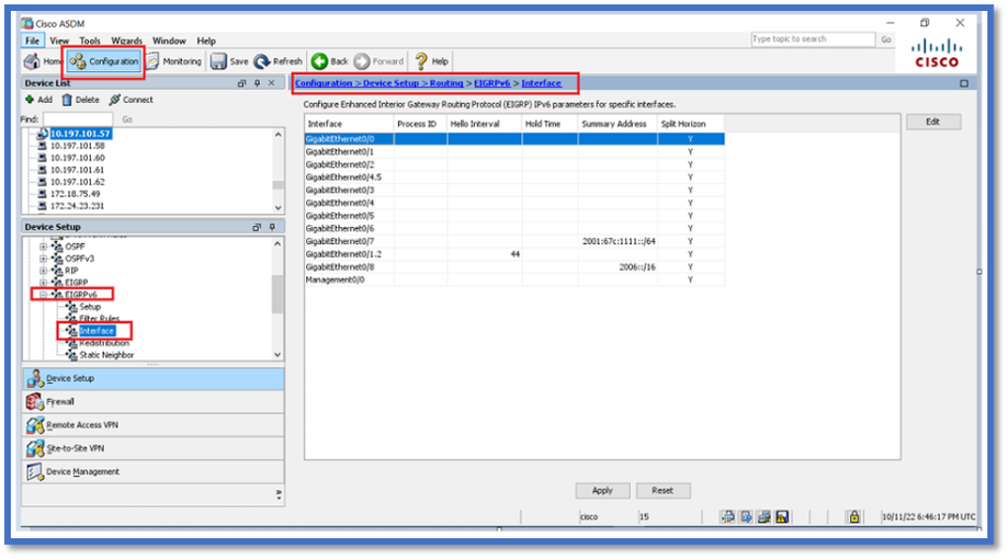 EIGRPv6 Configuration in Interface