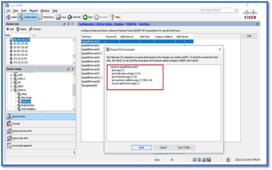 Configuración de los Parámetros de EIGRPv6 para una Interfaz