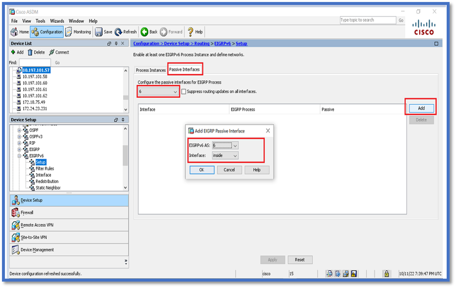 Configuración de interfaces pasivas