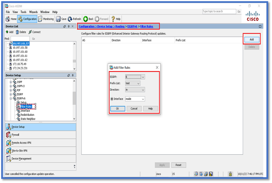 Configuração de regras de filtro