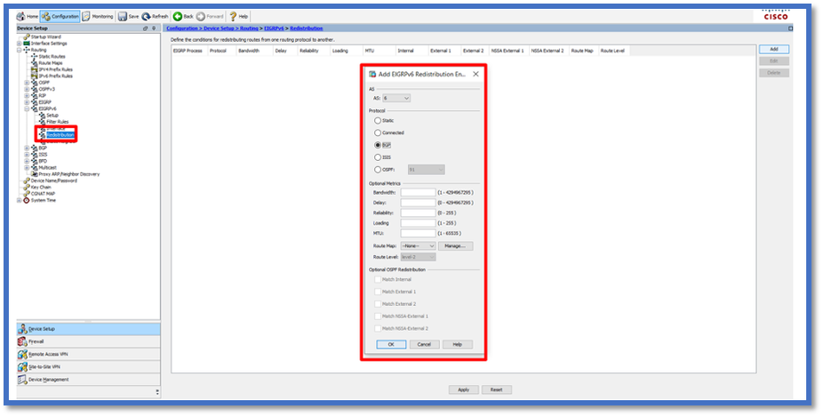 Passaggio 1 della configurazione Ridistribuisci cicli di lavorazione