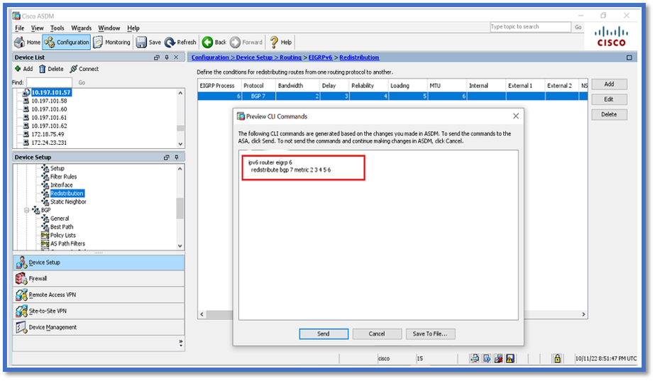 Passaggio 2 della configurazione Ridistribuisci route