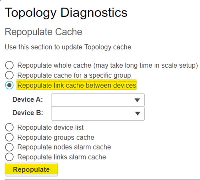 Topology Diagnostics - Repopulate link cache selected