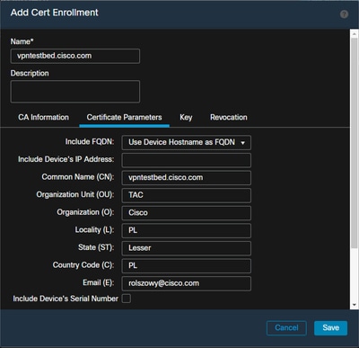 Configure common name for the certificate