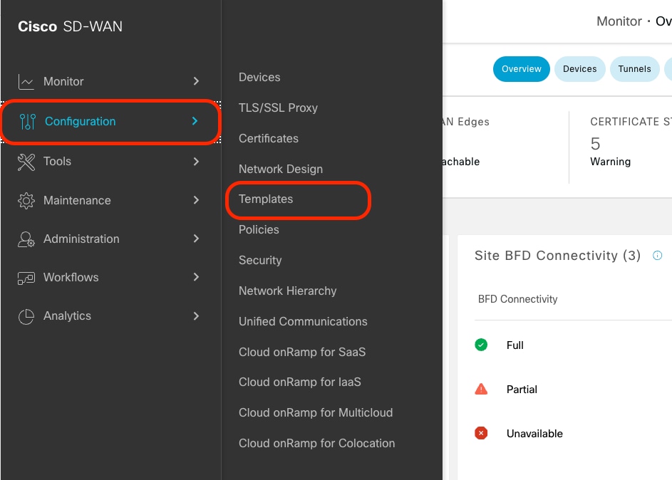 Navegue até Configuração, Modelos