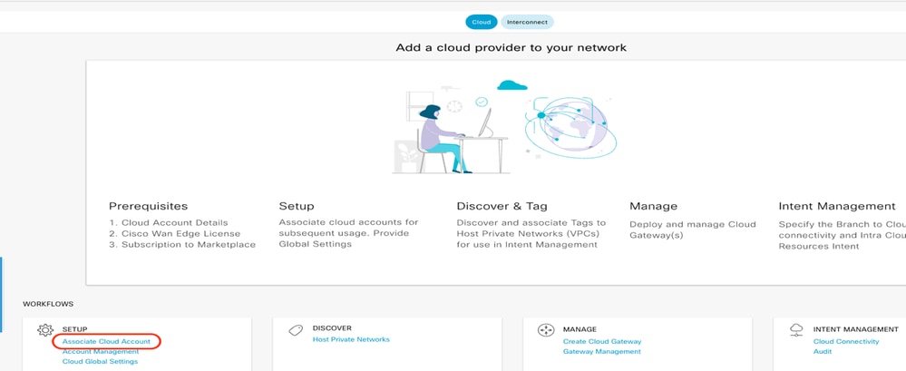 點選關聯雲帳戶(Associate Cloud Account)