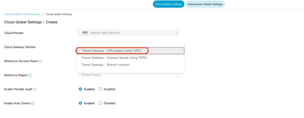 Sélectionnez Transit Gateway - VPN Base (à l'aide de TVPC)