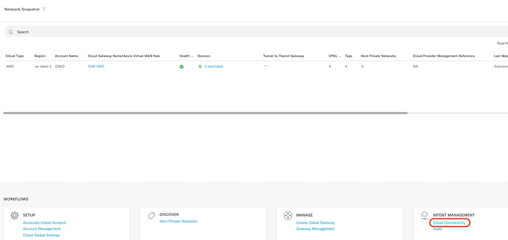 Cliquez sur Cloud Connectivity