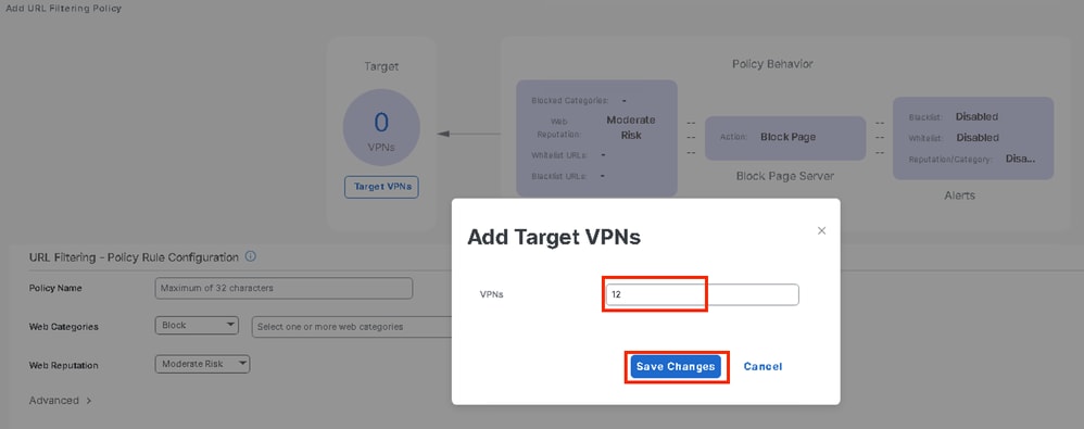 Clique em VPNs de destino