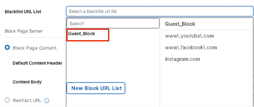 Escolher Listas Existentes na Lista de URLs da Lista Negra