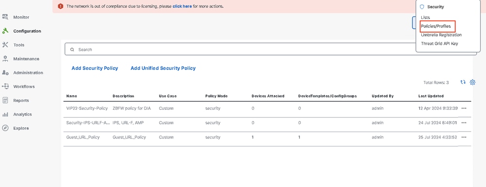 Clique em Policies/Profiles (Políticas/Perfis) e selecione URL filtering (Filtragem de URL).