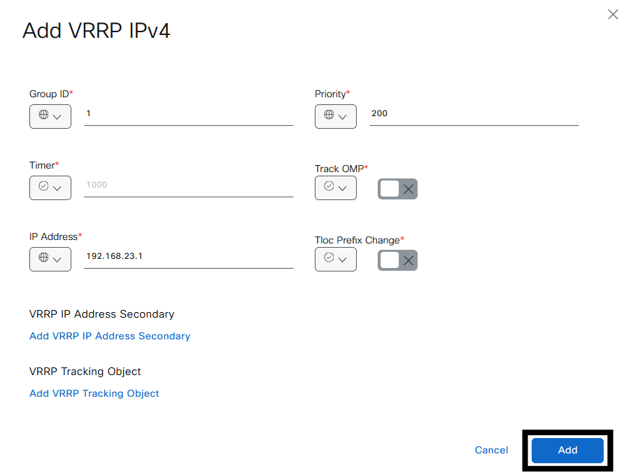 VRRP Configuration Example Primary