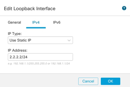 Provide Ip address to loopback interface