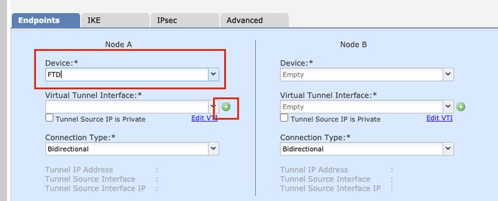 Escolha o dispositivo no qual o túnel precisa ser configurado