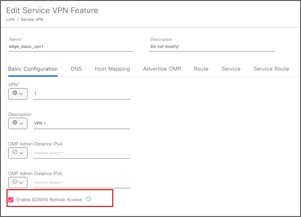 Edit Service VPN Feature