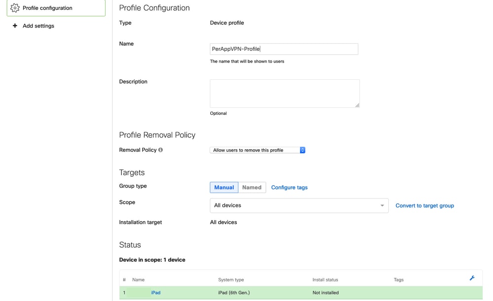 Configure scope of perapp policy