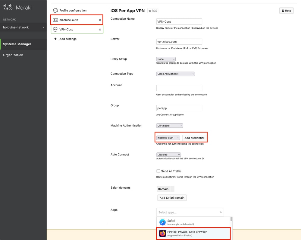 Menu to confirm PerApp parameters prior to deployment