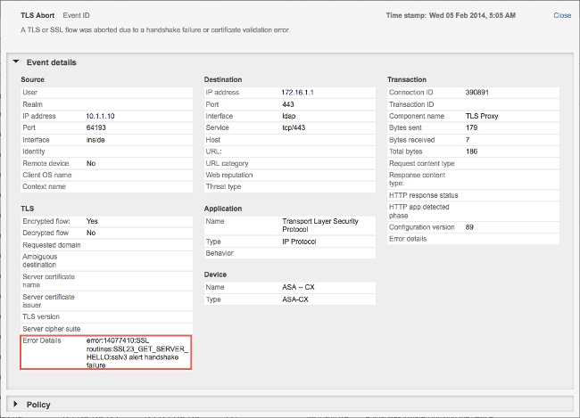 ハンドシェイク障害または証明書検証エラーによる Ngfw サービス モジュール Tls の中断 Cisco