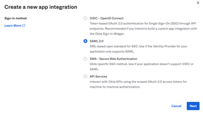 Create a new app integration