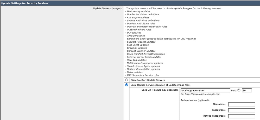 WSA(Web Security Appliance) 및 Cisco ESA(Email Security Appliance) AsyncOS 업그레이드 - 매니페스트 파일 URL