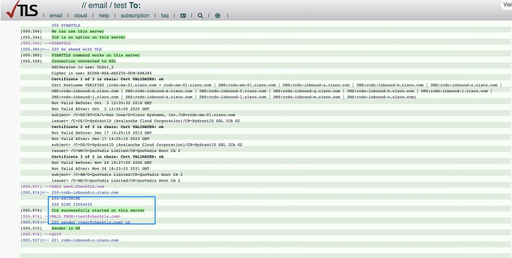Test e-mail TLS