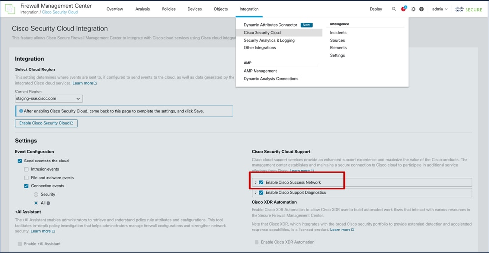 FMC UI Cisco Security Integration