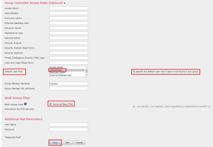 Complete Required Fields for External Authentication Configuration in Cisco FMC and FTD